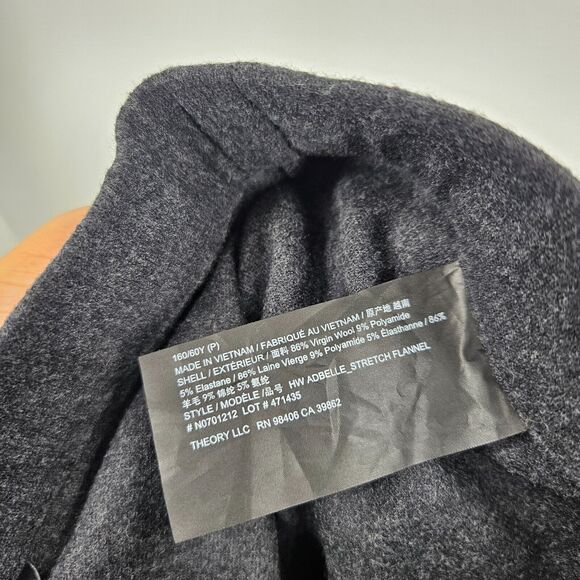 Theory Adbelle Pants Dark Gray Stretch Flannel Wool Blend Pull On Ankle Size 0 - Picture 5 of 5